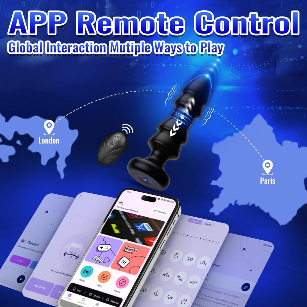 Thrusting Sex Toys Anal Plugs - APP Remote Control Vibrating Butt Plug with 12 Vibrating & Thrusting Modes Prostate Massager Anal Toys, G Spot Vibrator Anal Sex Toys for Male and Female