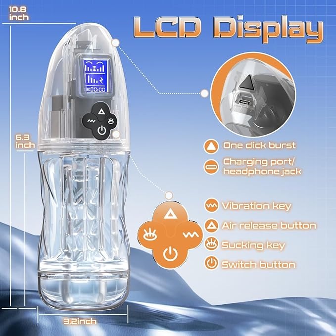 Rogen - Fully Transparent Vibrating Sucking Voice Male Mechanical Stroker