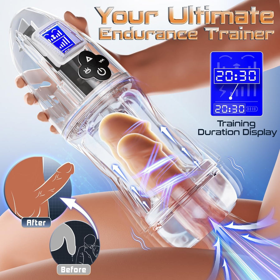 Rogen - Fully Transparent Vibrating Sucking Voice Male Mechanical Stroker