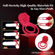 Load image into Gallery viewer, 7x Vibrating Cock Ring with Rose Clitoral Stimulator